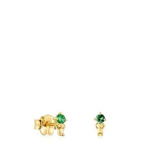 (Authentic)TOUS 18K GOLD TEDDY BEAR EARRINGS WITH TSAVORITE
